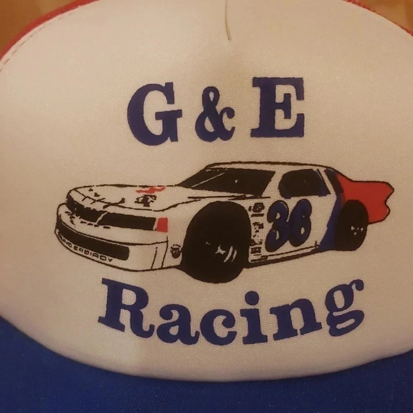 Vintage G & E Racing Mesh  Snapback Trucker Hat Blue/White/Red - Picture 4 of 6